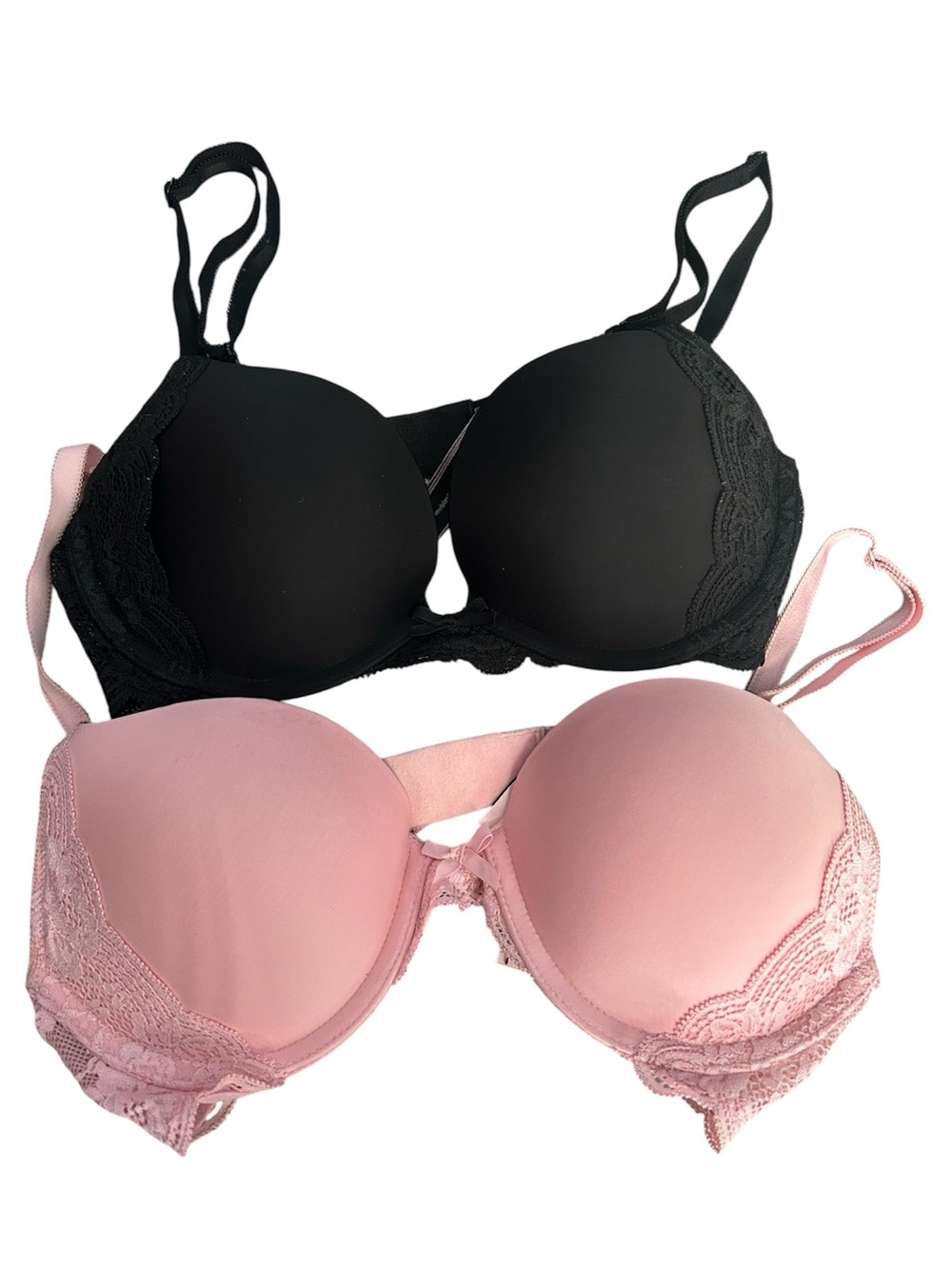Victoria's Secret 32C Bra Bundle - Pink & Black Lace Trim - Set of 2